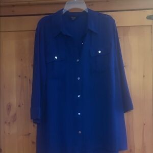 Investments Slim Factor Plus Button-Front Top in Deep Blue